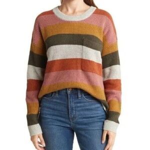 Madewell striped crewneck pullover knit sweater with chest pocket size XS